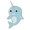 Baby narwhal with rainbow horn illustration Cute cartoon narwhal Sea mammal Sea life theme Happy boy narwhal