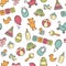 Baby. Newborn. Cute seamless pattern in doodle and cartoon style. Colorful.