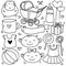 Baby and newborn doodle for icon, banner. Cartoon sketch style doodle with baby girl and boy toy, food, ball, balloon, moon, star