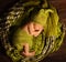 Baby Newborn Sleep on Green Wool, Sleeping New Born Kid