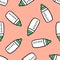 Baby nipple bottle seamless doodle pattern, vector illustration