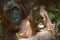 Baby orangutan . The close up portrait of cub of the Bornean orangutan (Pongo pygmaeus)