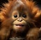 Baby orangutan swinging on rope in a funny pose. generative ai