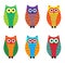 Baby owl cartoon set, cute colorful owls. Vector illustration