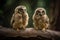 baby owls perched on branch, watching their surroundings