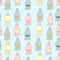 baby painted cats and footprints vector seamless pattern. Background in pastel colors for the nursery, baby products and fabrics