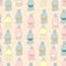 baby painted cats and footprints vector seamless pattern. Background in pastel colors for the nursery, baby products and fabrics