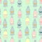 baby painted cats and footprints vector seamless pattern. Background in pastel colors for the nursery, baby products and fabrics