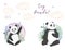 Baby panda collection. Cute little pandas. The illustrations are decorated with floral elements.