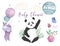 Baby panda collection. Cute little pandas. The illustrations are decorated with floral elements
