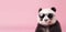 Baby panda sunglasses pink banner. Generate ai