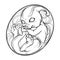 Baby Parasaurolophus in the egg. Cute animal drawing. Sketch style illustration.