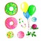 Baby party set with balloons and donuts