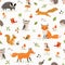 Baby pattern with cute little woodland animals and birds