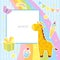 Baby photo frame with cute giraffe, butterfly, gift, rainbow and other elements