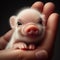 A baby pig held in the hand by people. Animal protection concept.