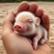 A baby pig held in the hand by people. Animal protection concept.