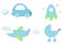 Baby plaid blue stickers of car, rocket, stroller, airplane