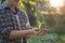 Baby plant on hand agriculture man.