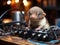 Baby platypus DJ with headphones and mixer
