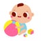 Baby play with big ball and cubes. Newborn child, Little kid enjoy game with toys