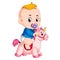 The baby play with unicorn toy