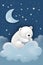 Baby Polar Bear Sleeping on Cloud with Starry Sky. Generative ai