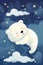 Baby Polar Bear Sleeping on Cloud with Starry Sky. Generative ai