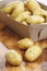 Baby potatoes in cardboard, close-up