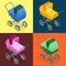 Baby pram, pushchair, stroller, perambulator. Vector 3d flat isometric illustration.