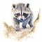 Baby Raccoon watercolor with ink outline on white background, high detailed (generative AI