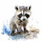 Baby Raccoon watercolor with ink outline on white background, high detailed (generative AI