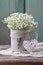 Baby`s breath gypsophilia paniculata in grey ceramic vase