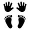 Baby`s foot prints and hand prints. Vector illustration