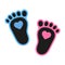 Baby`s footprints icon with heart. Abstract concept. Flat design.