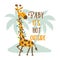 Baby it`s hot outside - funny slogan with cute giraffe in christmas lights on island.