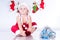 Baby Santa Claus with garlands of Christmas bootee