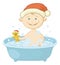 Baby Santa Claus washing in the bath
