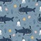 Baby seamless pattern background cartoon animals marine life with sharks and octopus hand drawn design in cartoon style Used for