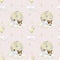 Baby seamless pattern on a beige background. Baby bear sleeping on a cloud. Boy. Watercolor background.