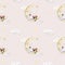 Baby seamless pattern on a beige background. Baby bear sleeping on a cloud. Girl. Watercolor background.