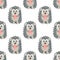 Baby seamless pattern with Cute hedgehog holding a pink heart. Childish Hand drawn vector background .