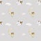 Baby seamless pattern on a gray background. Baby bear on the moon, on a cloud. Watercolor background.