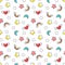 Baby seamless pattern with rainbow, moon and stars on white background