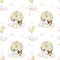 Baby seamless pattern on a white background. Baby bear sleeping on a cloud. Boy. Watercolor background.