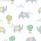 Baby seamless vector pattern. Cute baloons and elephants on white background.