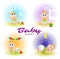 Baby set illustrations. Set of funny babies. Day and night. Cartoon Vector illustrations.