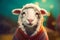 Baby sheep portrait dressed. Generate Ai