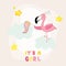Baby Shower or Arrival Card - Baby Flamingo Girl Catching Stars