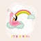 Baby Shower or Arrival Card - Baby Flamingo Girl Sleeping on a Rainbow